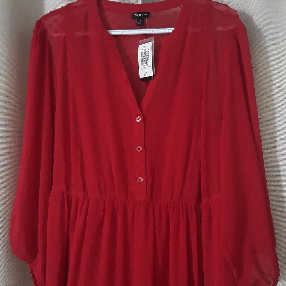 Torrid Red Swiss Dot V-Neck Midi Sundress - Picture 3 of 5